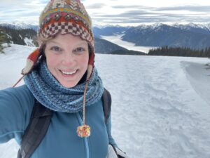 Lacy Campbell on a snowy mountain.